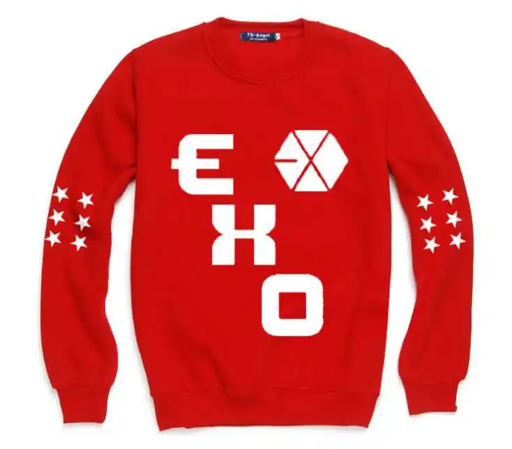 Осень 2015 модные мужские и женские толстовки kpop exo красные белые черные с принтом