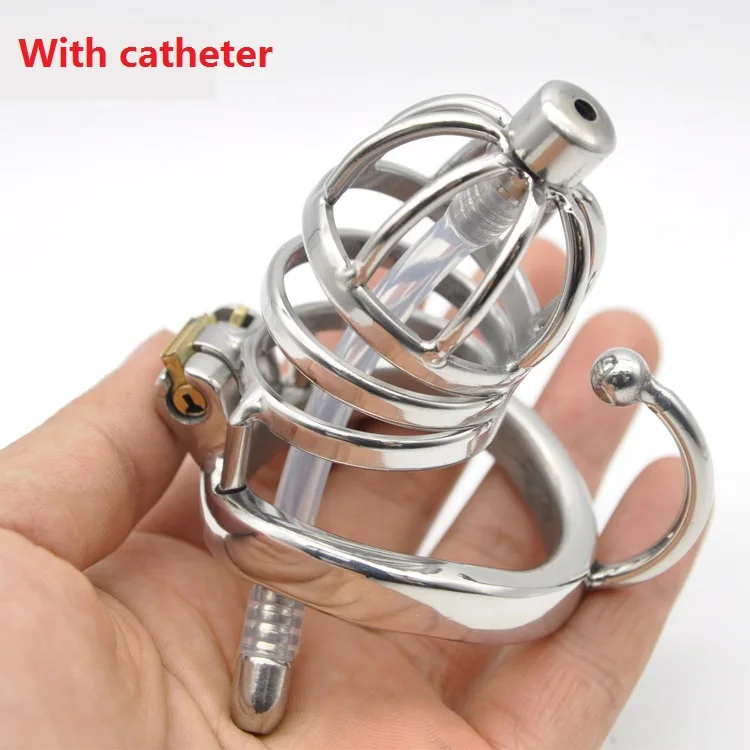  Dormant Lock Design Short Male Stainless Steel Cock Cage Penis Ring W Silicone Catheter Chastity Device BDSM Sex Toy C275 | Красота и