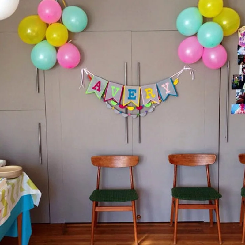 Персонализированные Baby Shower баннер Пользовательские мальчик имя овсянка Радуга на день рождения гирлянды, украшения партии помпонами меховой шарик флаг Горячие