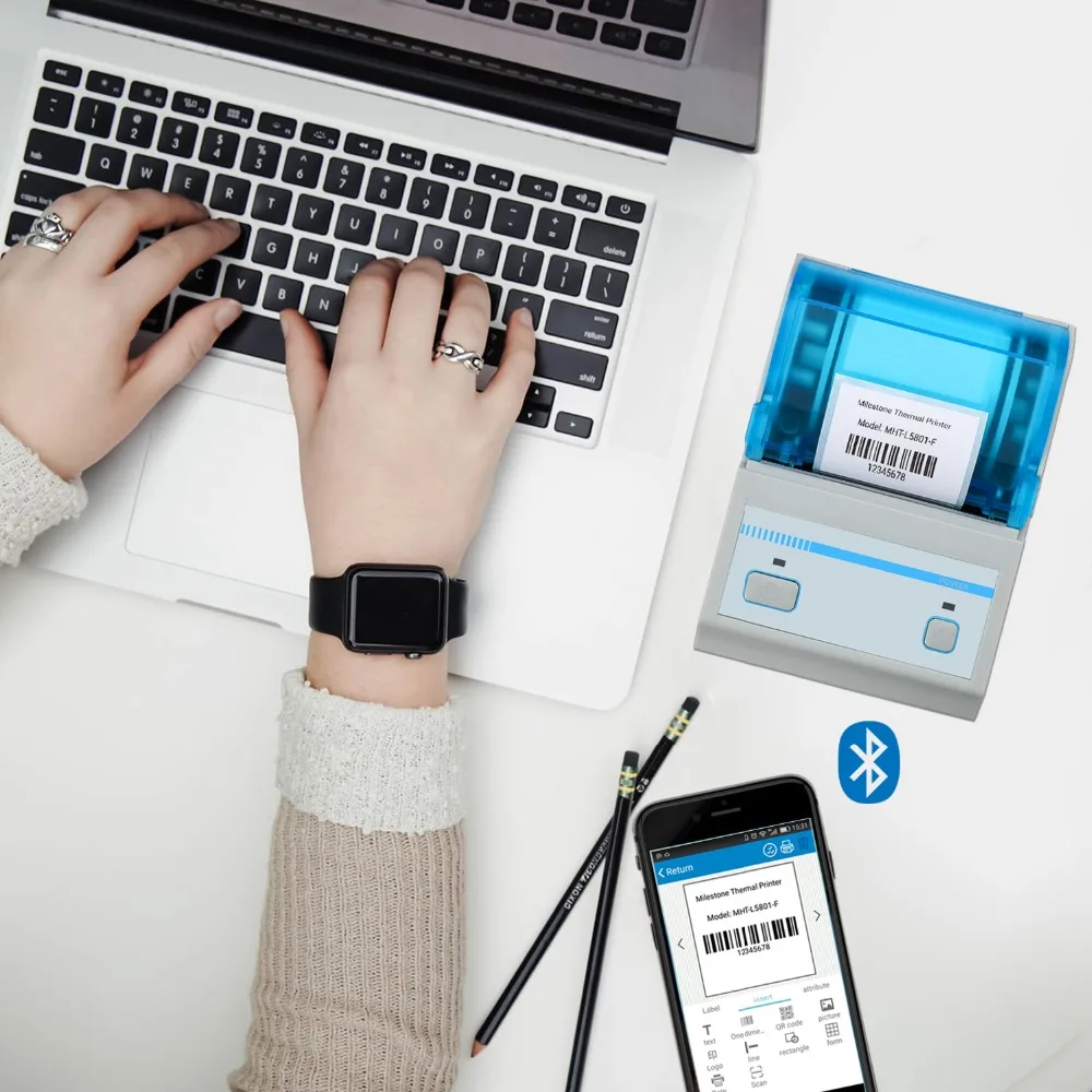 Веха штрих-код принтер 2 дюймов Pos принтер этикеток Bluetooth Штрих-код Android планшет с приложением термопринтер MHT-L5801