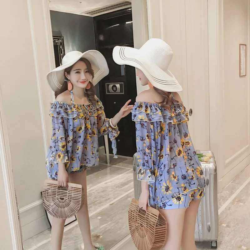 Новинка 2019 женские комплекты бикини из трех предметов с принтом и пуш ап