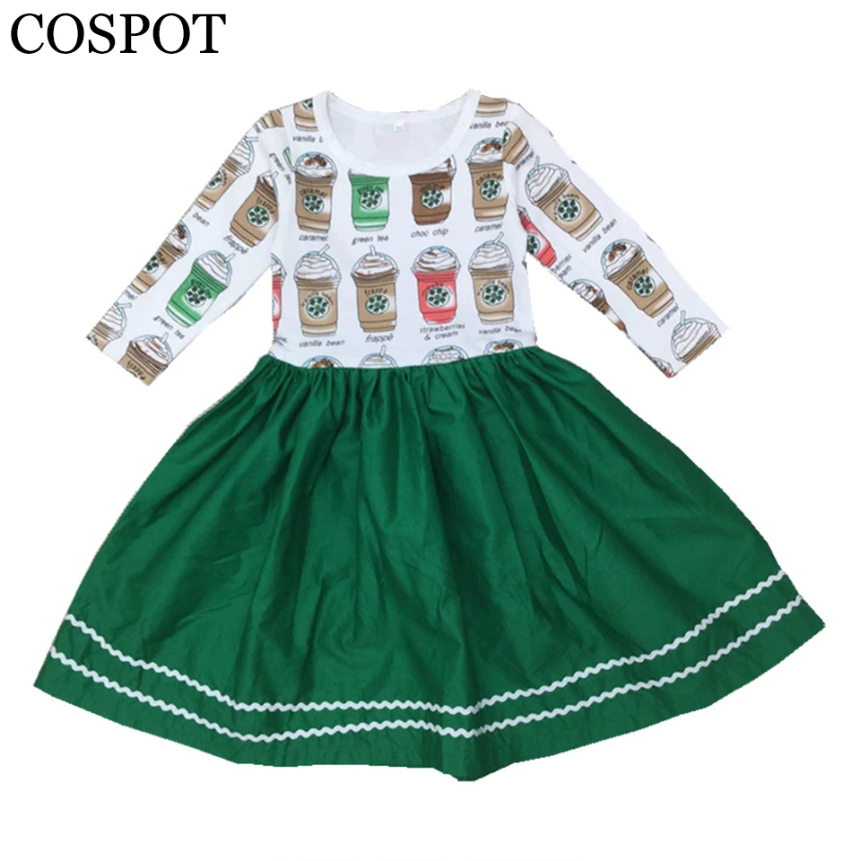 Baby Girls Long-sleeved Dress Girl Cotton Casual Dresses Girl's Coffee Cups Princess 2022 New Fashion 25 | Детская одежда и