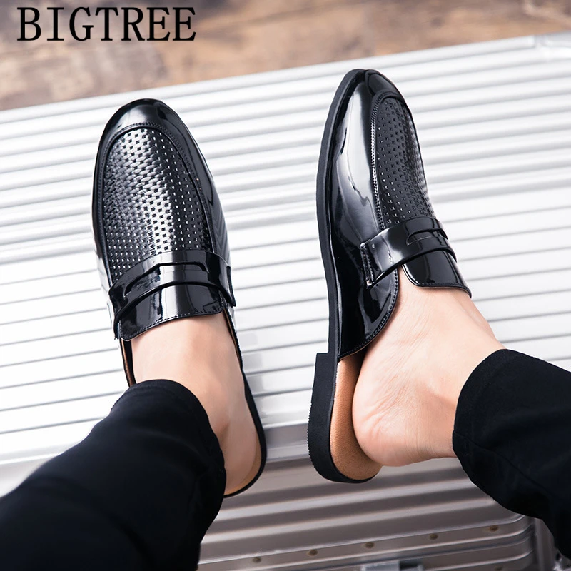 Летние мужские тапочки Тапочки из лакированной кожи Mule Masculino Мужская обувь