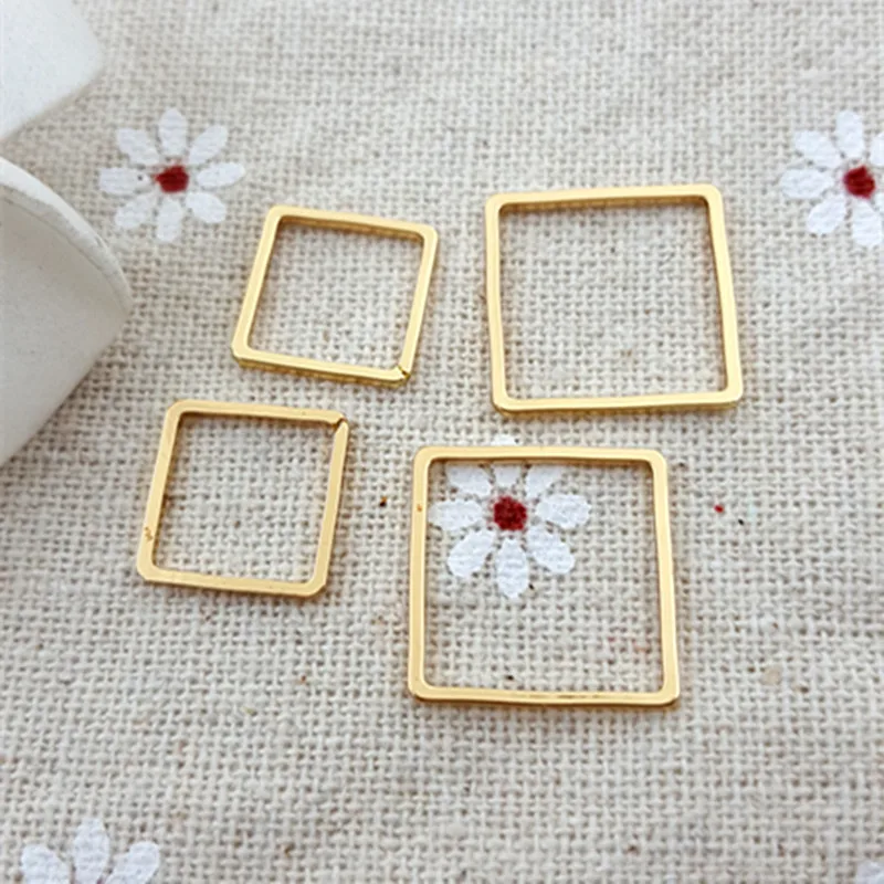 50pcs/lot 12MM &amp 16mm Gold Closed square Charms Connector Simple handmade tag pendants jewelry DIY material | Украшения и