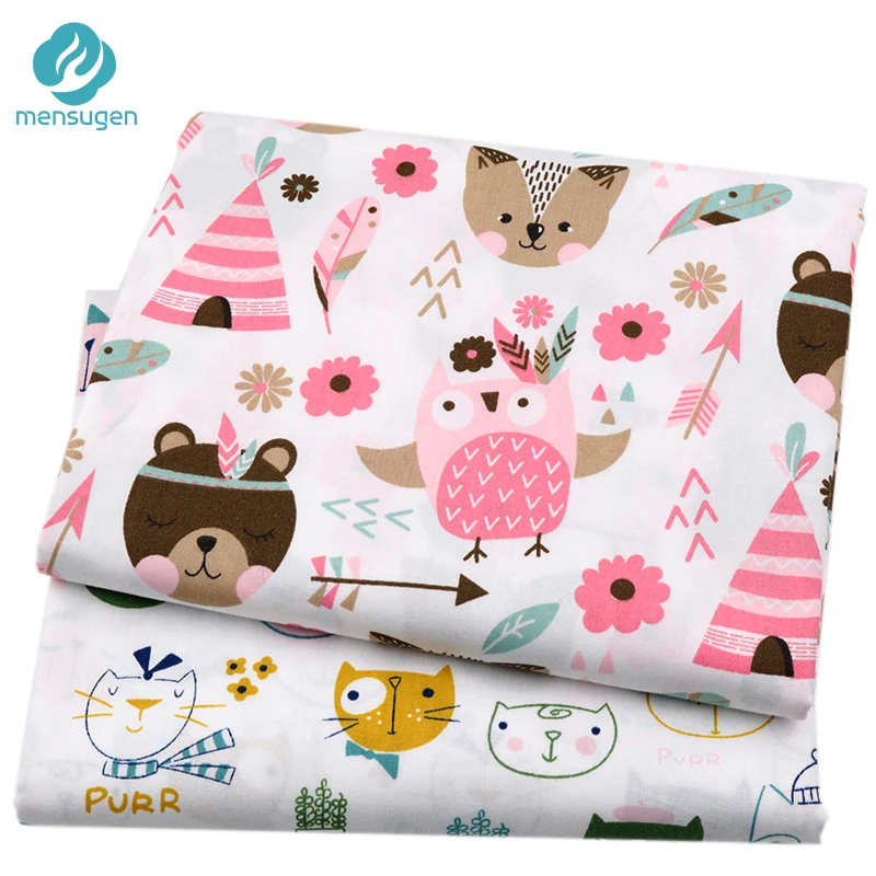 Новейшая хлопковая ткань с принтом совы медведя кота для детской кроватки