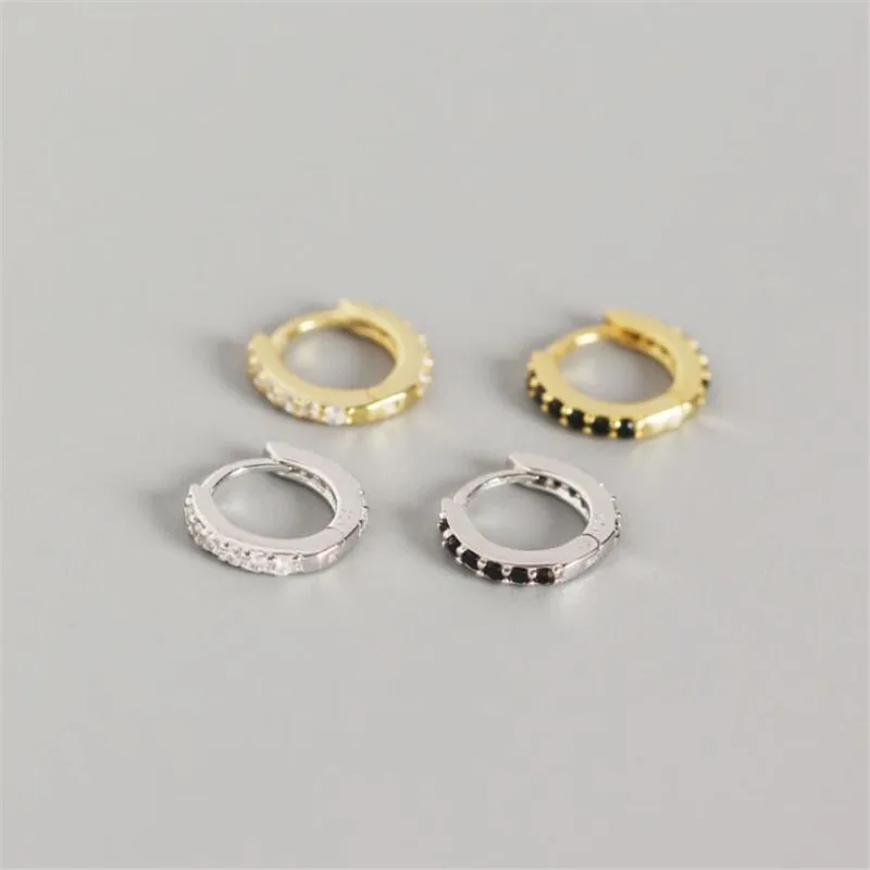 ying Vahine 925 Sterling Silver Miniature Round Black and White Zircon Small Stud Earrings for Women
