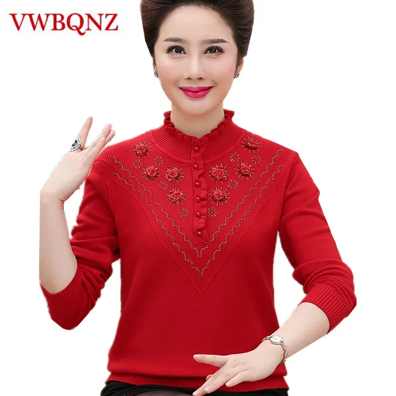 Модный мягкий свитер-водолазка для женщин среднего возраста Свободный пуловер с