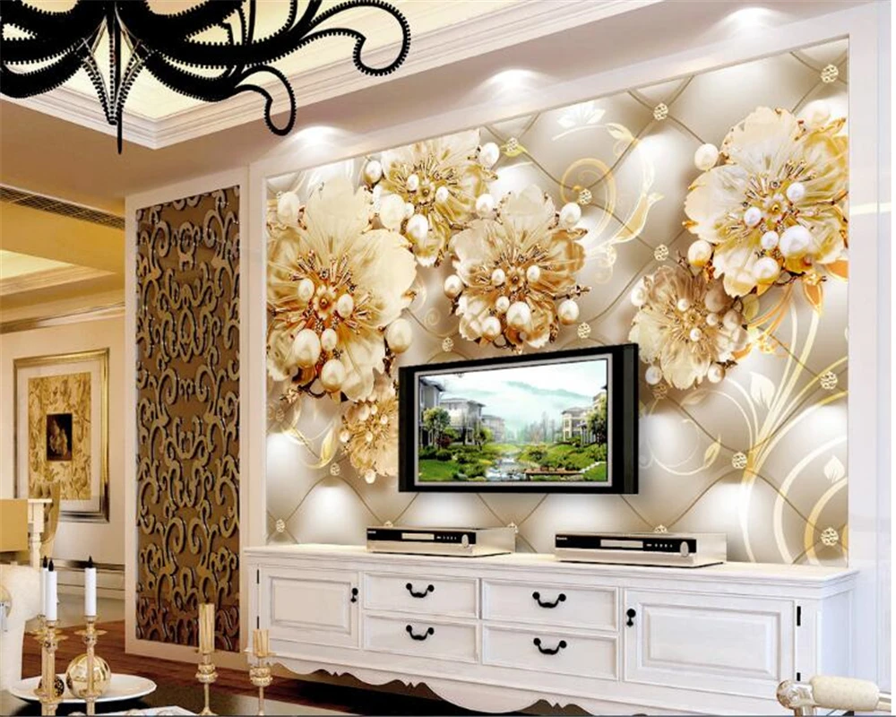 beibehang Personalized fashion high silk classic wallpaper gold flower diamond soft bag jewelry background 3d tapety | Обустройство