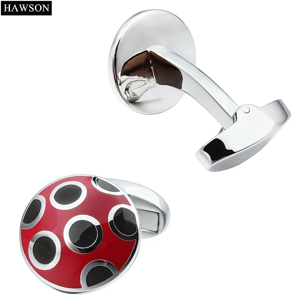 Мужские круглые запонки HAWSON разноцветные с эмалью и гравировкой | Украшения