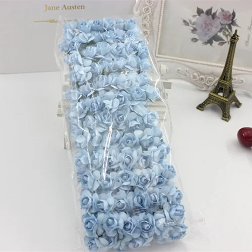 light blue Милый 144 шт./упак. 1,5 см Бумага Розы Искусственные цветы ручной работы, украшение для свадьбы, дома, украшения DIY коробка Скрапбукинг гирлянда цветы - Цвет: light blue