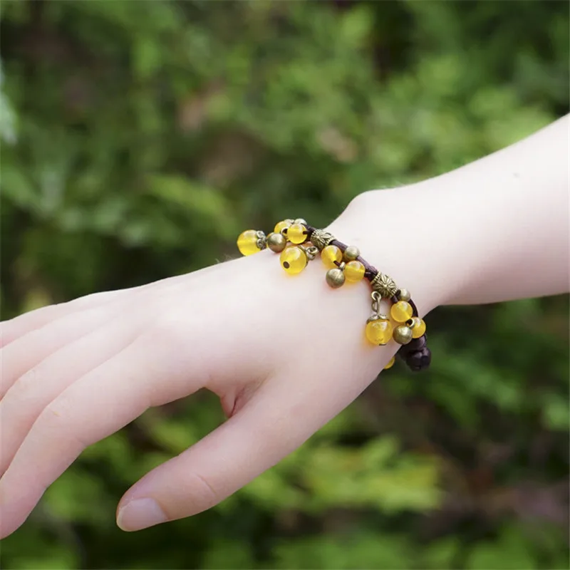 Красивый браслет ручной работы четыре цвета натуральный халцедон Broze Bell