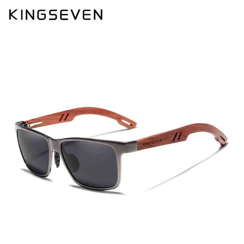 Gun Gray KINGSEVEN дизайн ручной работы натуральный Bubinga Деревянные+ алюминиевые солнцезащитные очки мужские поляризованные Модные солнцезащитные очки Квадратные UV400 Gafas De Sol - Цвет линз: Gun Gray