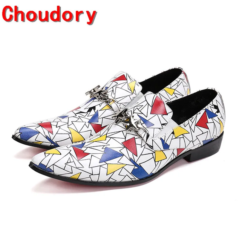 Мужские туфли с острым носком Choudory без шнуровки принтом на плоской подошве