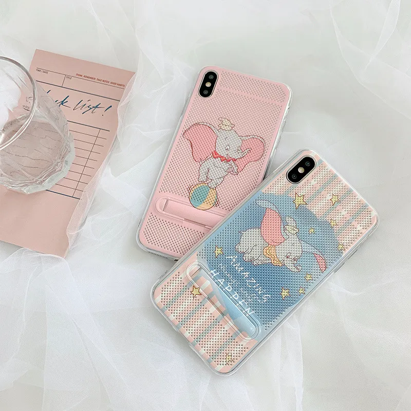 Розовый милый мультяшный анимационный чехол для телефона Dumbo для iPhone X Xs XR Xsmax 7 7 Puls 6 6S 7 8Puls чехол s Скрытая подставка держатель мягкий чехол