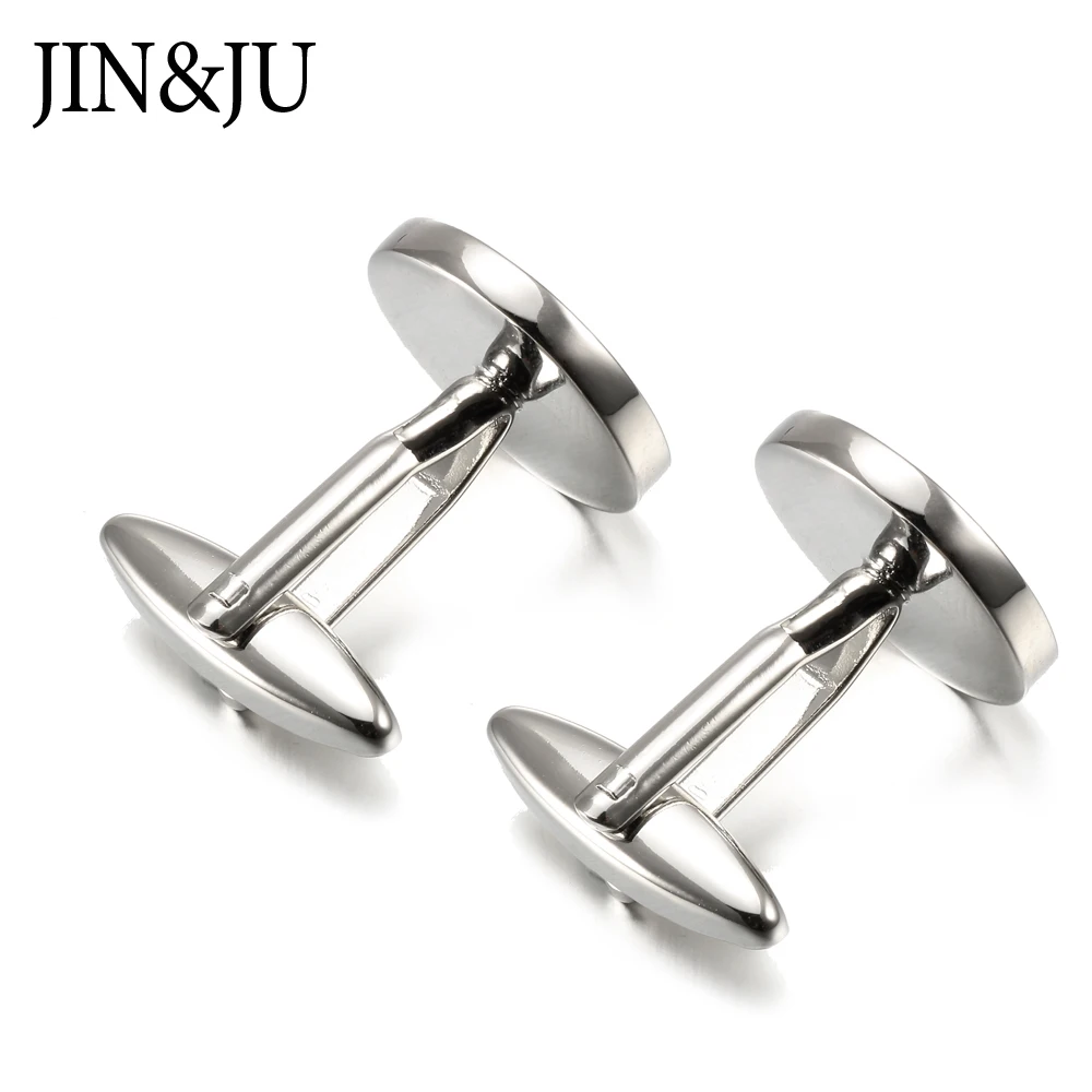 JIN & JU новейшие круглые Синие запонки в форме цветов для мужчин из нержавеющей