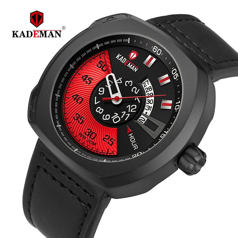 KADEMAN водонепроницаемые спортивные часы мужские роскошные кожаные кварцевые