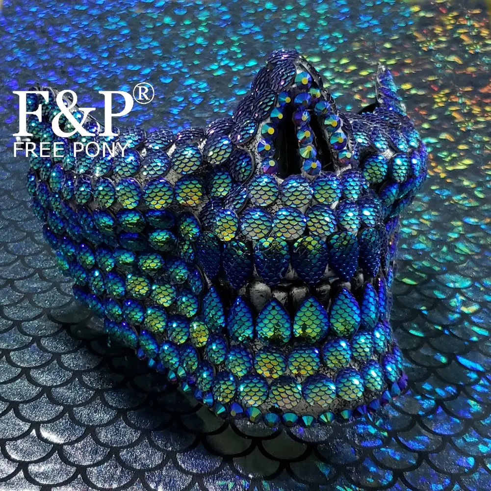 Голографическая маска для чешуя Русалки сжигающий человек Полулицо Череп костюм