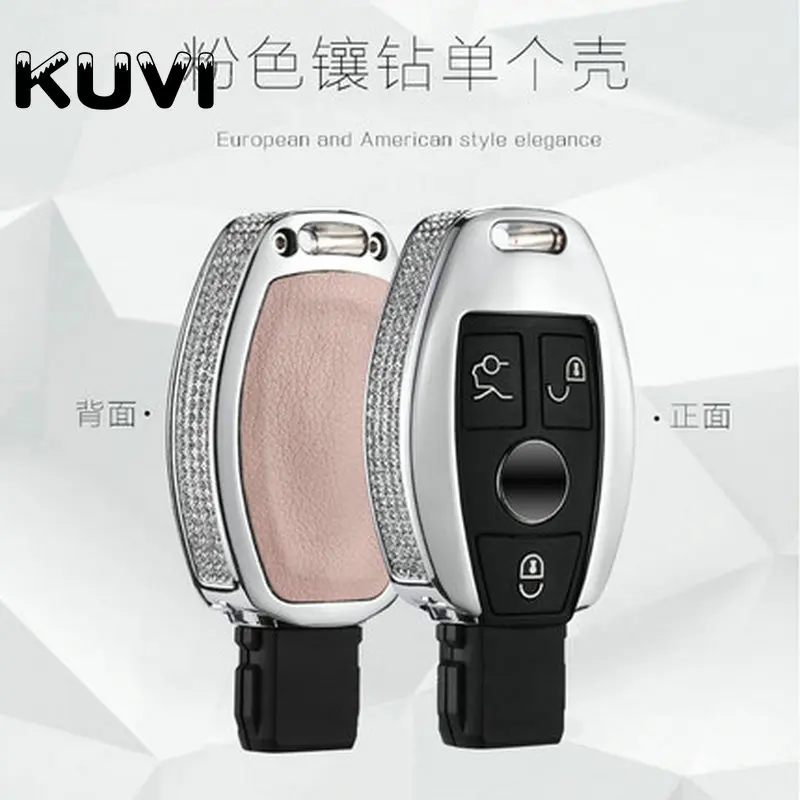 pink Алмазный цинковый сплав кожаный чехол для ключей брелок подходит для Mercedes Benz W204 W205 W212 C E S GLA чехол для ключей - Название цвета: pink