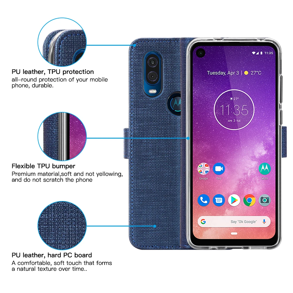 Винтажный кожаный флип-чехол для Motorola Moto One Vision кошелек с кармашком магнитный штатив Обложка для книги для Motorola Moto One Vision