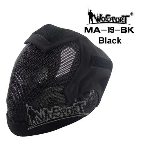 Wosport Paintball Спортивная маска на все лицо обернутая Защитная Военная Тактическая страйкбольная Пейнтбольная защитная сетка стальные маски для лица - Цвет: MA-19-BK