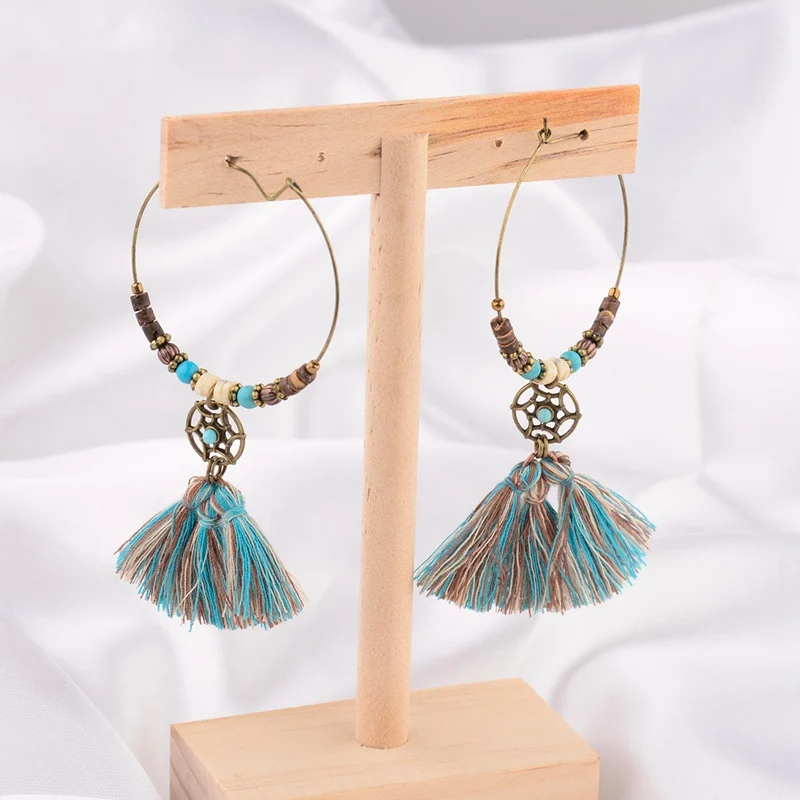 Женские винтажные серьги с бусинами Jhumkas Gypsy Green HQE915 этнические большие круглые в