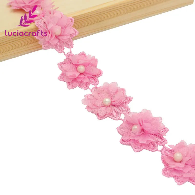 Lucia crafts 1 ярд/лот 4,5 см Разноцветные цветы шифон кружево отделка ленты DIY шитье ручной работы материалы аксессуары N0604 - Цвет: C5 Pink