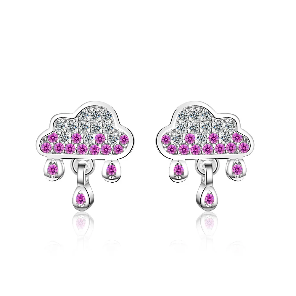 

New Fashion Sweet Lovely Zircon Gradient Cloud Raindrop 925 Sterling Silver Earrings For Women oorbellen pendientes