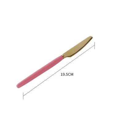 Pink Knive Креативная керамическая ручка из нержавеющей стали, столовые приборы, благородная вилка, нож, десертная кофейная ложка, столовая посуда, Золотая посуда, вилка, нож, ложка - Цвет: Pink Knive