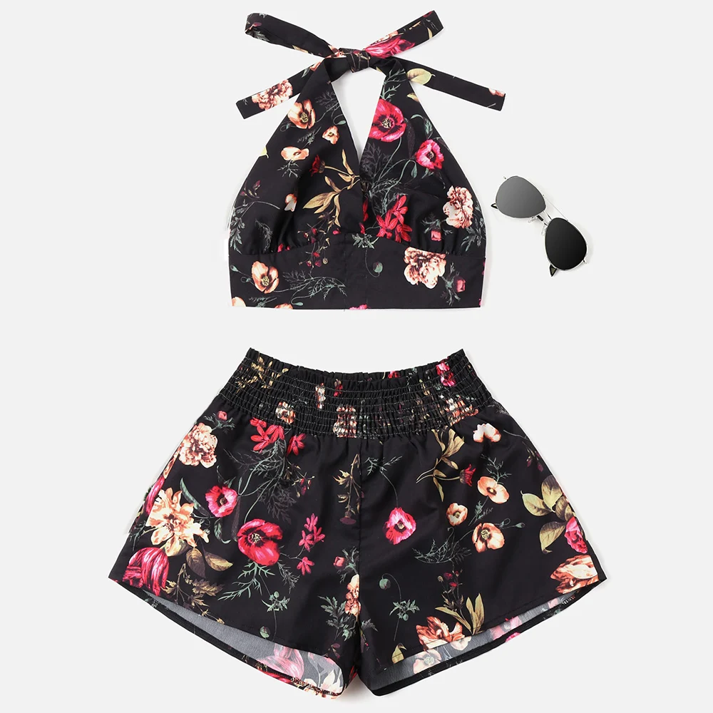 Женский короткий топ ZAFUL с цветочным принтом без рукавов эластичной талией