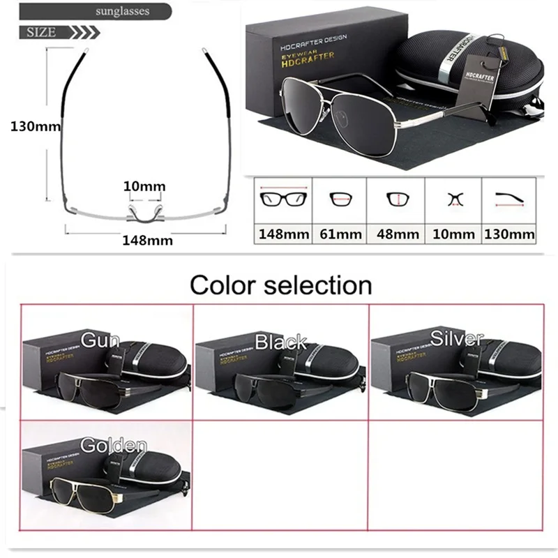 HDCRAFTER классические мужские поляризованные солнцезащитные очки металлическая