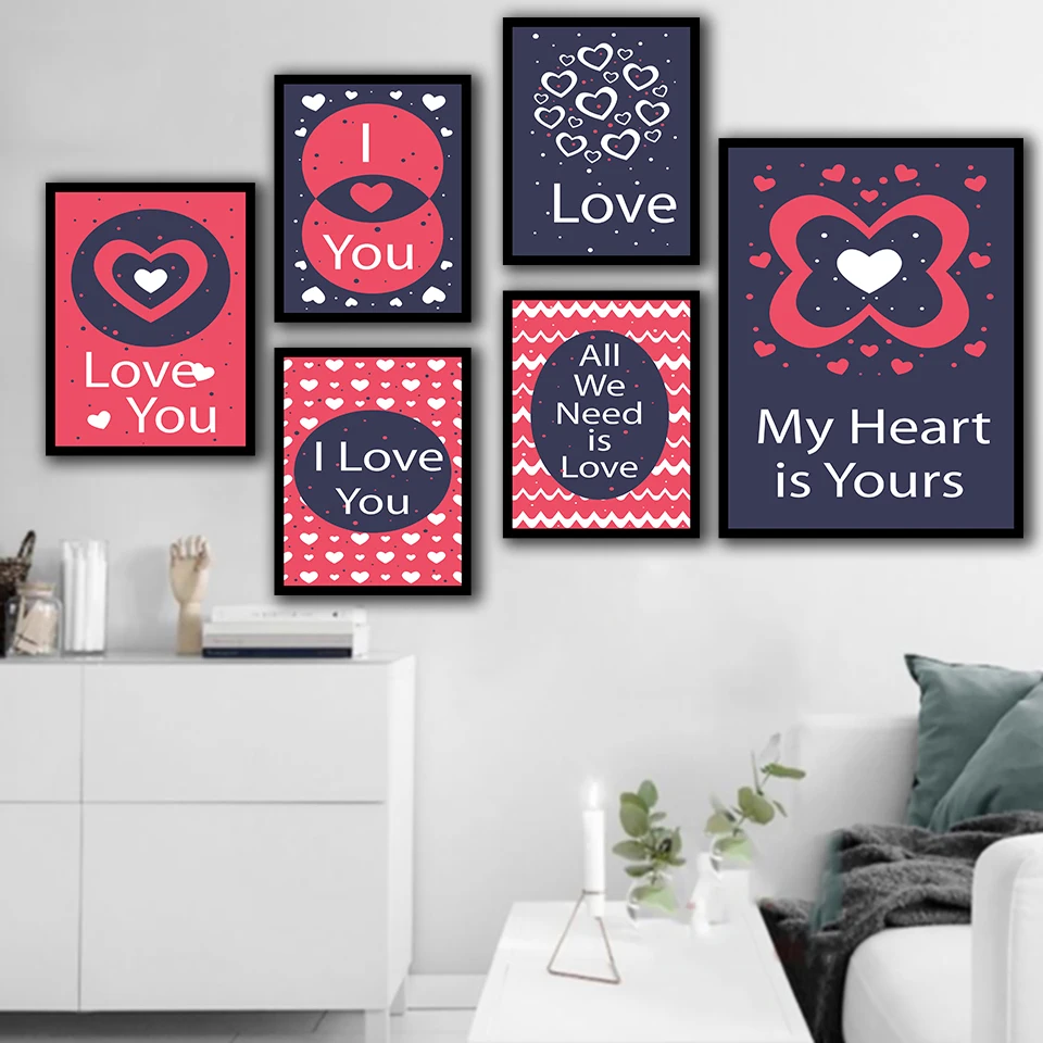 Скандинавский постер 24 стиля Love you My Heart Is Your красный розовый художественный Принт