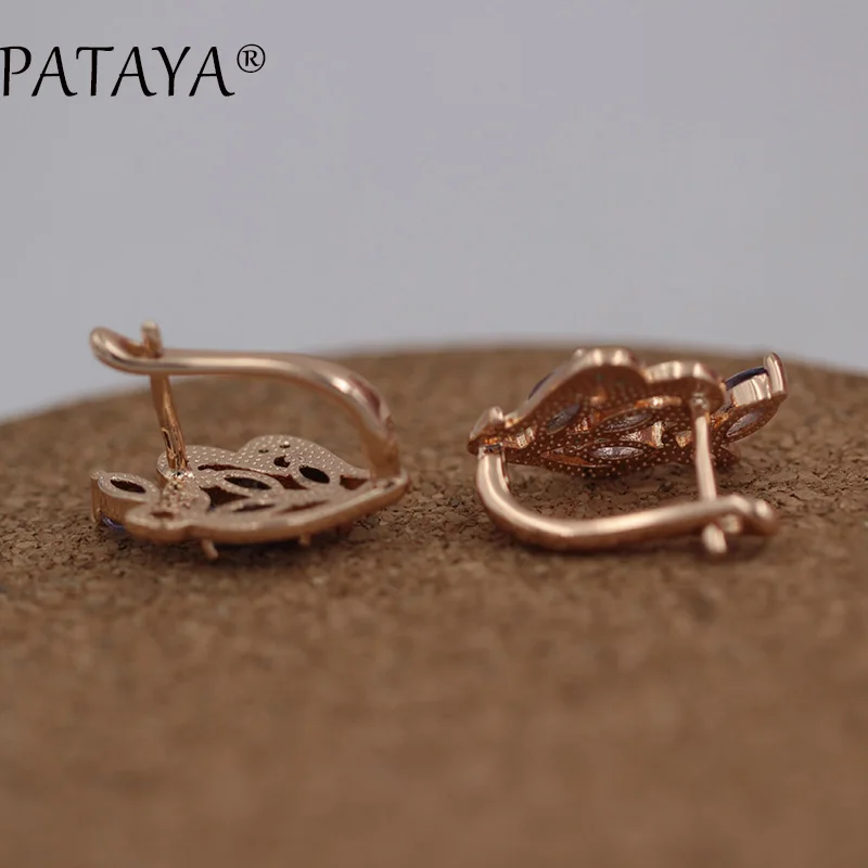 PATAYA RU, хит, 4 листа, симметрия, 585, розовое золото, висячие серьги, 10 цветов, натуральный циркон, серьги для женщин, вечерние, свадебные, индийские ювелирные изделия