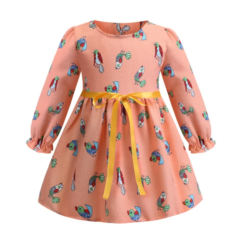Long Sleeve Baby Girl Dress Floral Print Kids Girls Dresses 2019 Spring Autumn Princess Clothes Children 2-8 Years | Детская одежда и