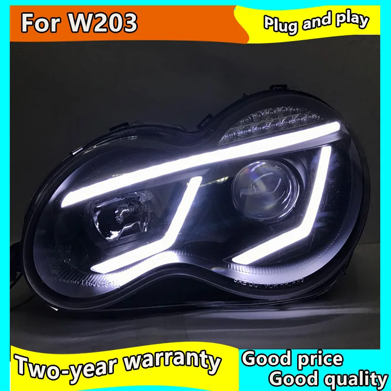 Для Mercedes-Benz 2000-2007 год W203 C63 C200 C230 C280 C300 светодиодный ангельские глазки светодиодные головные фары передняя лампа с DRL дневные