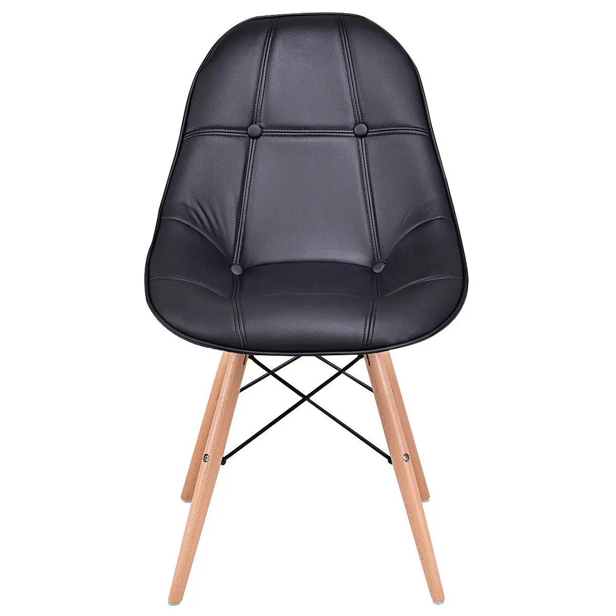 

Giantex Set of 2 Dining Side Chair Modern Armless PU Leather Seat with Wood Legs Black Leisure Dining Chairs HW56505BK