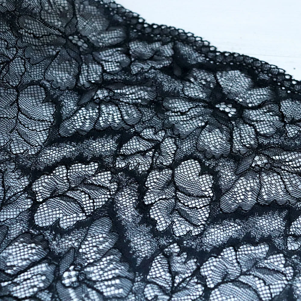 Эластичная кружевная ткань для бюстгальтера нижнего белья черного цвета с