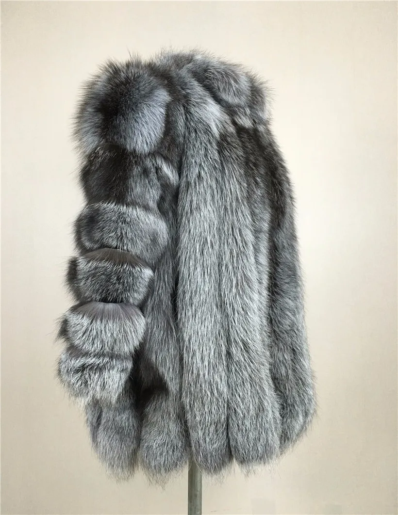 LIYAFUR стенд пальто с воротником из натуральной Silver Fox Мех животных длинные зимние теплые пальто куртка для женщин роскошн