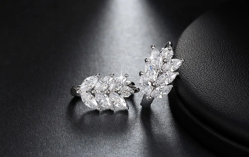 ORSA JEWELS Серебряный Цвет Стильные Серьги в Форме Листьев Огранка Маркиза ААА Австрийский Прозрачный Фианит Женские Модные Серьги-Гвоздики ОМЕ03