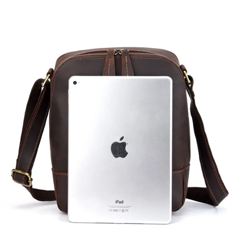 

Men's Crazy Horse Genuine Leather Bag Business Messenger Shoulder Bag Vintage Pack Travel and Leisure Bags Famous Brand