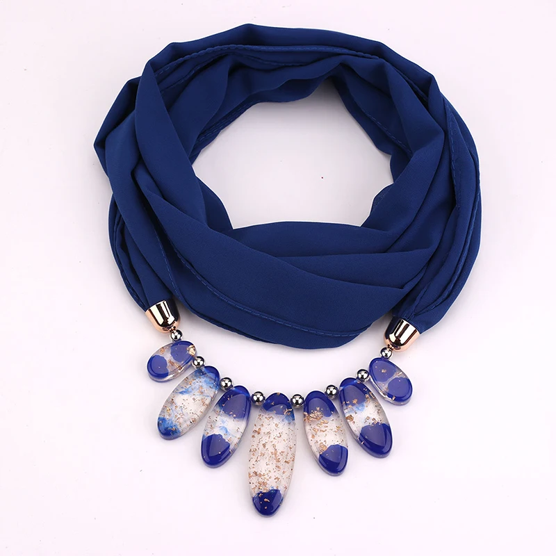 Женский шарф ожерелье RUNMEIFA однотонный шифоновый шарфик с кулоном из полимерных