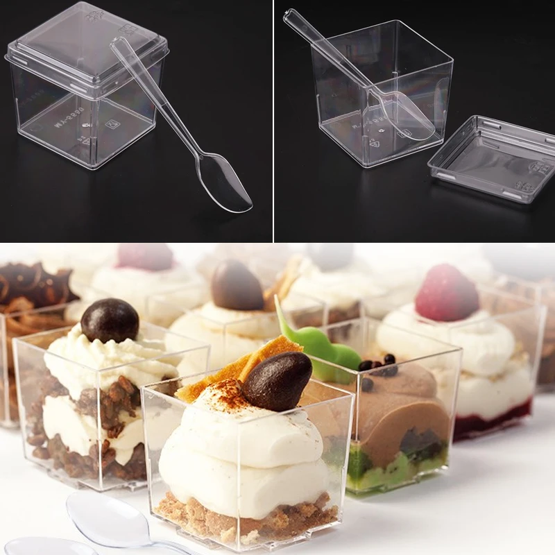 Десертная чашка с одной крышкой ложкой летнее одноразовое мороженое для пудинга