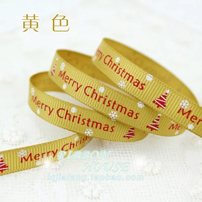 3/8 ''(10 мм) Красный печатная корсажная лента Merry Рождество атласные ленты Оптовые декоративная подарочная упаковка ремесел 2 м/лот - Цвет: Yellow