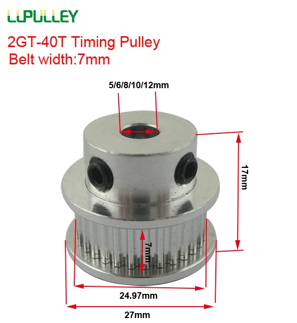 LUPULLEY GT2 40т Шестерни шкив Диаметр 5/6/8/10/12 мм 2GT зубчатый шкив 25 зубов шагового двигателя ременный шкив для 6 мм Ширина зубчатый ремень