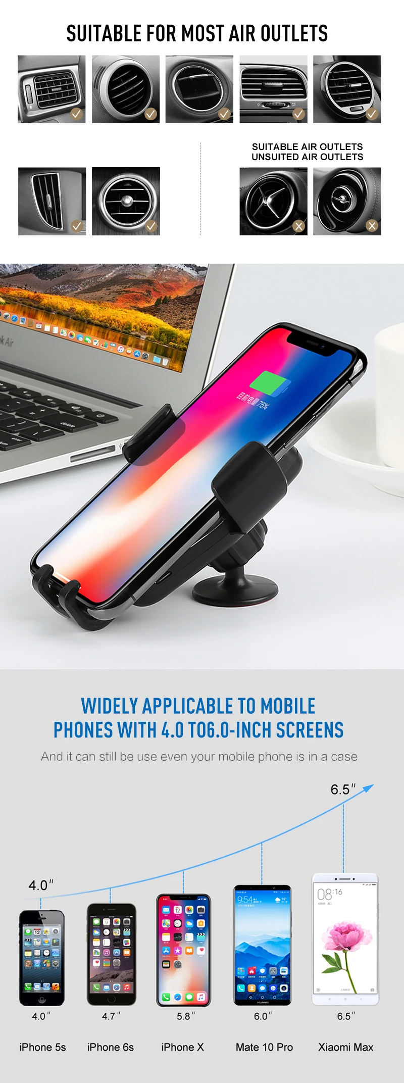 Qi Беспроводное зарядное устройство для iPhone X/XS Max XR 8Plus видимая Беспроводная зарядная панель для samsung S8 S9/S9+ Note9 8 зарядный автомобильный держатель