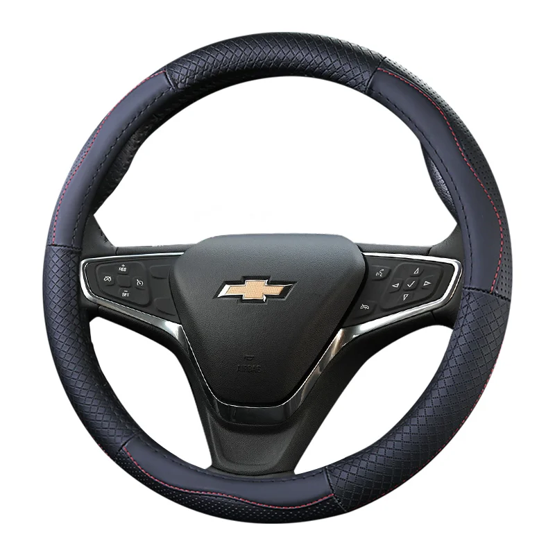 Верхний слой кожаный руль чехлы для Chevrolet Cruze Spark Sonic Aveo болт вольт Malibu Impala Caprice Camaro Trax/трекер