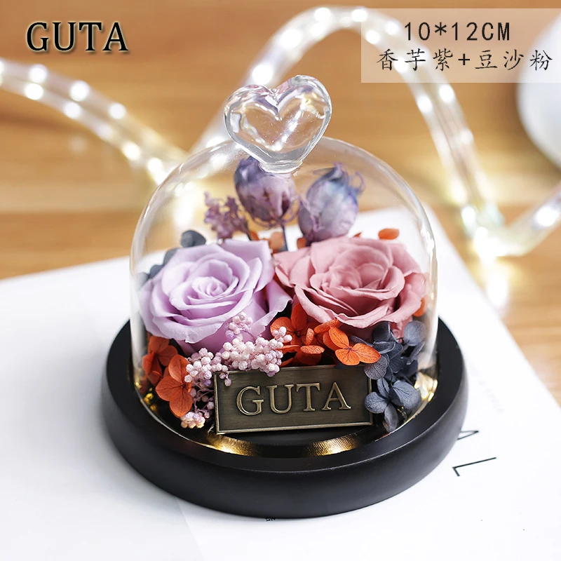 

Valentine' s Day Roses For Girlfriend Real Red Rose Desk Decorations for Home Lighting Dried Flowers Decor for Family Decoration