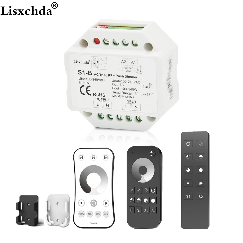 Triac диммер СВЕТОДИОДНЫЙ 220 V 230 V 110 V AC беспроводной РЧ с регулируемой яркостью кнопочный переключатель с 2,4G дистанционным диммером 220 V контроллер для светодиодных ламп