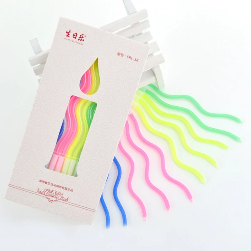 8 шт./компл. цветная изогнутая Свеча для торта безопасное пламя детей на день