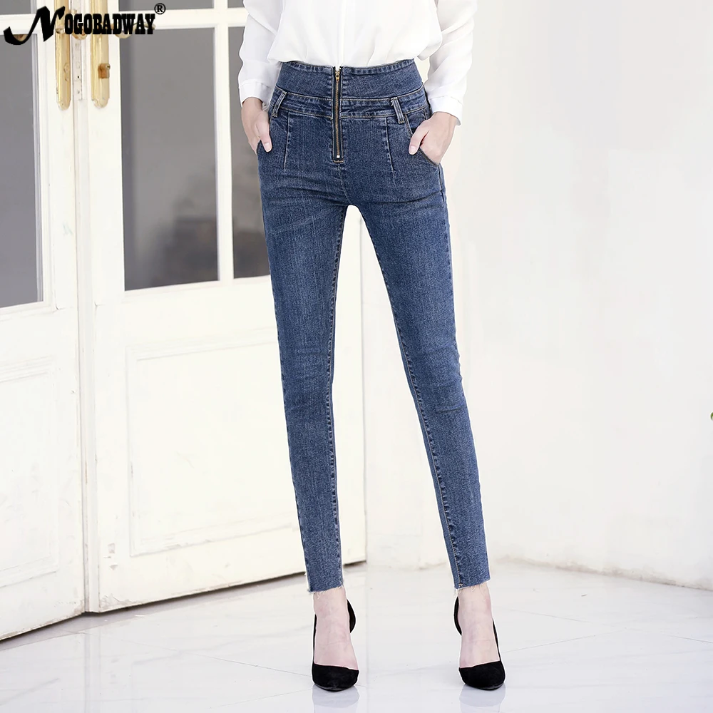 Женские узкие джинсы на молнии с высокой талией обтягивающие повседневные