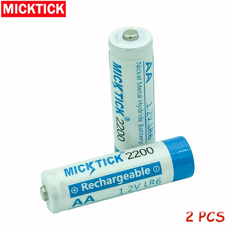 Micktick 2 шт. 2x1.2 В АА 5 # 2A 2200 мАч Ni MH Батарея battiries Batteria Перезаряжаемые низкой